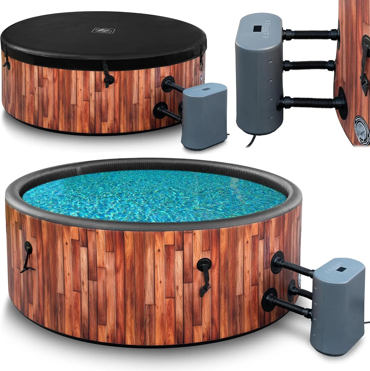 SPA Outdoor Winterfest SPA Outdoor SPA Aufblasbar COIL Garten, 6 Personen, Robustes DWF-Material, Holzoptik, Schnellaufblasbar, Wellness Hydromassage