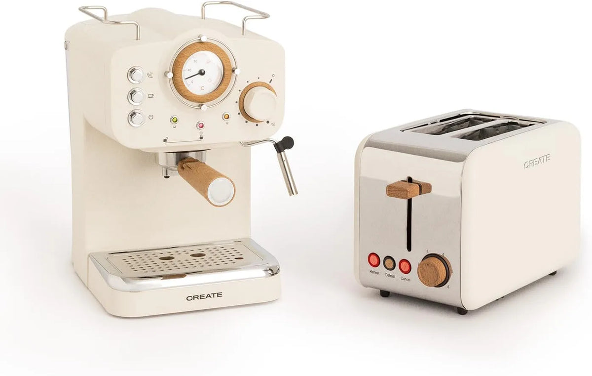 Kaffeemaschine, CREATE, Espresso und Toaster für breite Scheiben, Verstellbare Tropfschale, Thermostat, Fassungsvermögen 6 Leistungsstufen, Creme