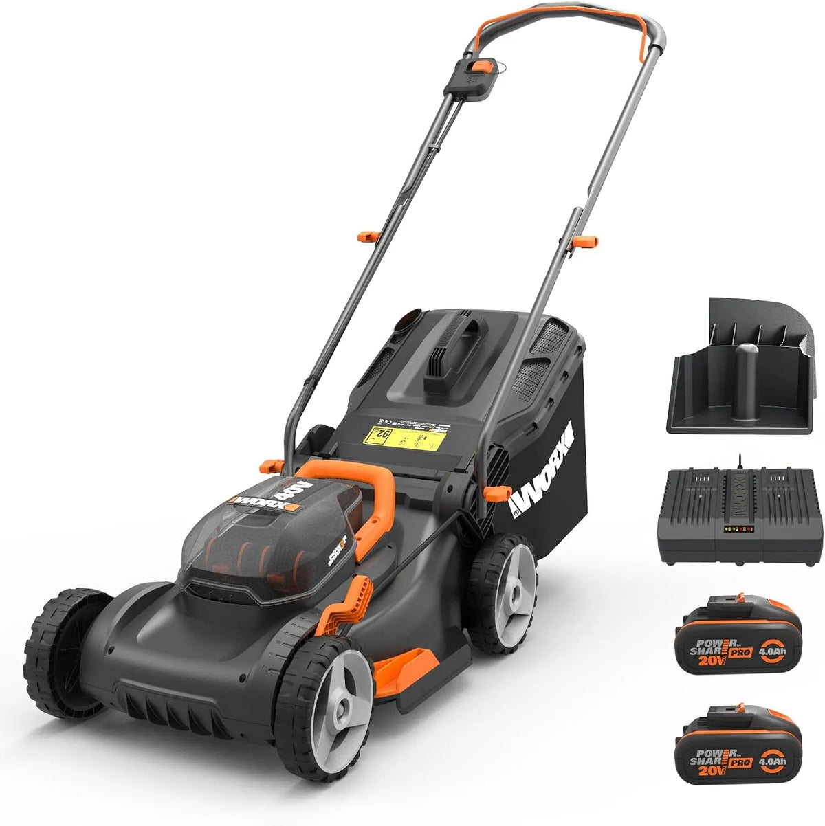 Worx Rasenmäher WG743E, inklusive. 2X 4Ah Akkus & Dual-Ladegerät, Akku 40V, Ideal für Gärten bis zu 500m², Rasenmähen ohne Kabel