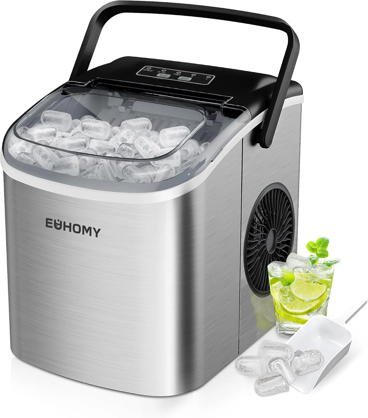 Klein Modell kg kg kg/24H EUHOMY Eiswürfelmaschine, Gewicht 12 kg, 9 Eiswürfel in 6 Minuten, Bar, Eiswürfelmaschine Edelstahl mit Tragbarem Griff