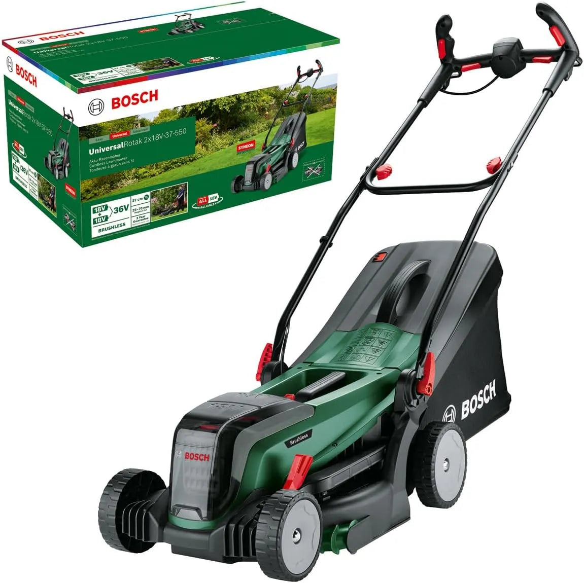 Bosch Rasenmäher 2x18V-37-550, Akku UniversalRotak, bis zu 500 m2, Schnittbreite: 37 cm, Spannung 18 Volt System, ohne Akku und Ladegerät
