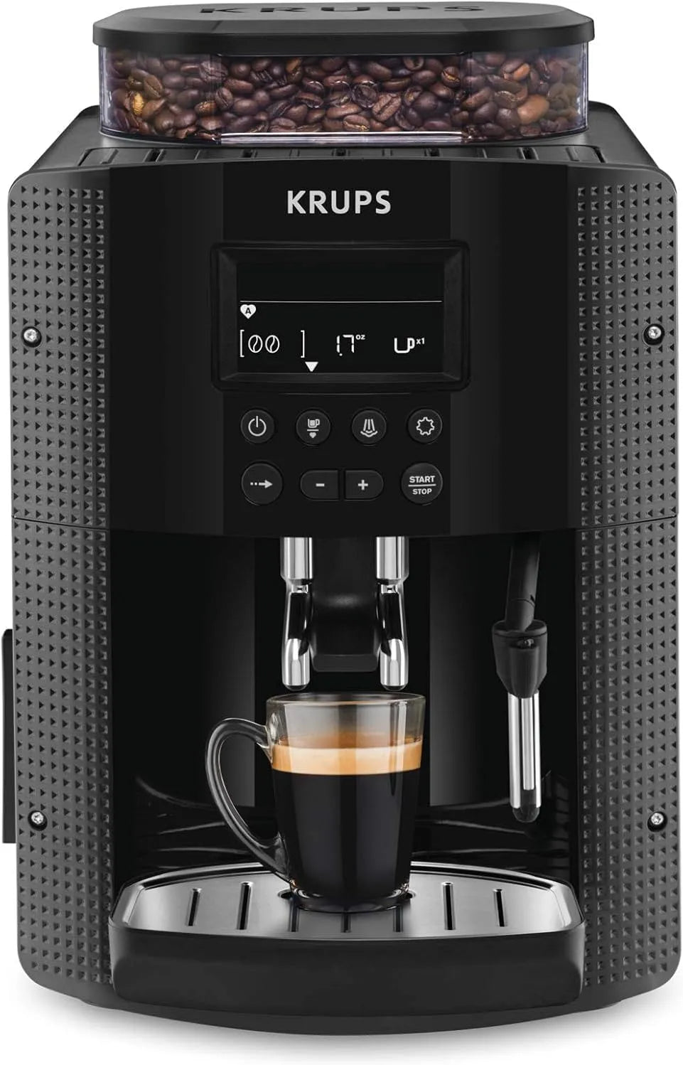 Krups Kaffeevollautomat, automatische Kaffeemaschine für Espresso, einfache Bedienung dank LCD-Display, kompaktes Design, Cappuccino und Kaffee