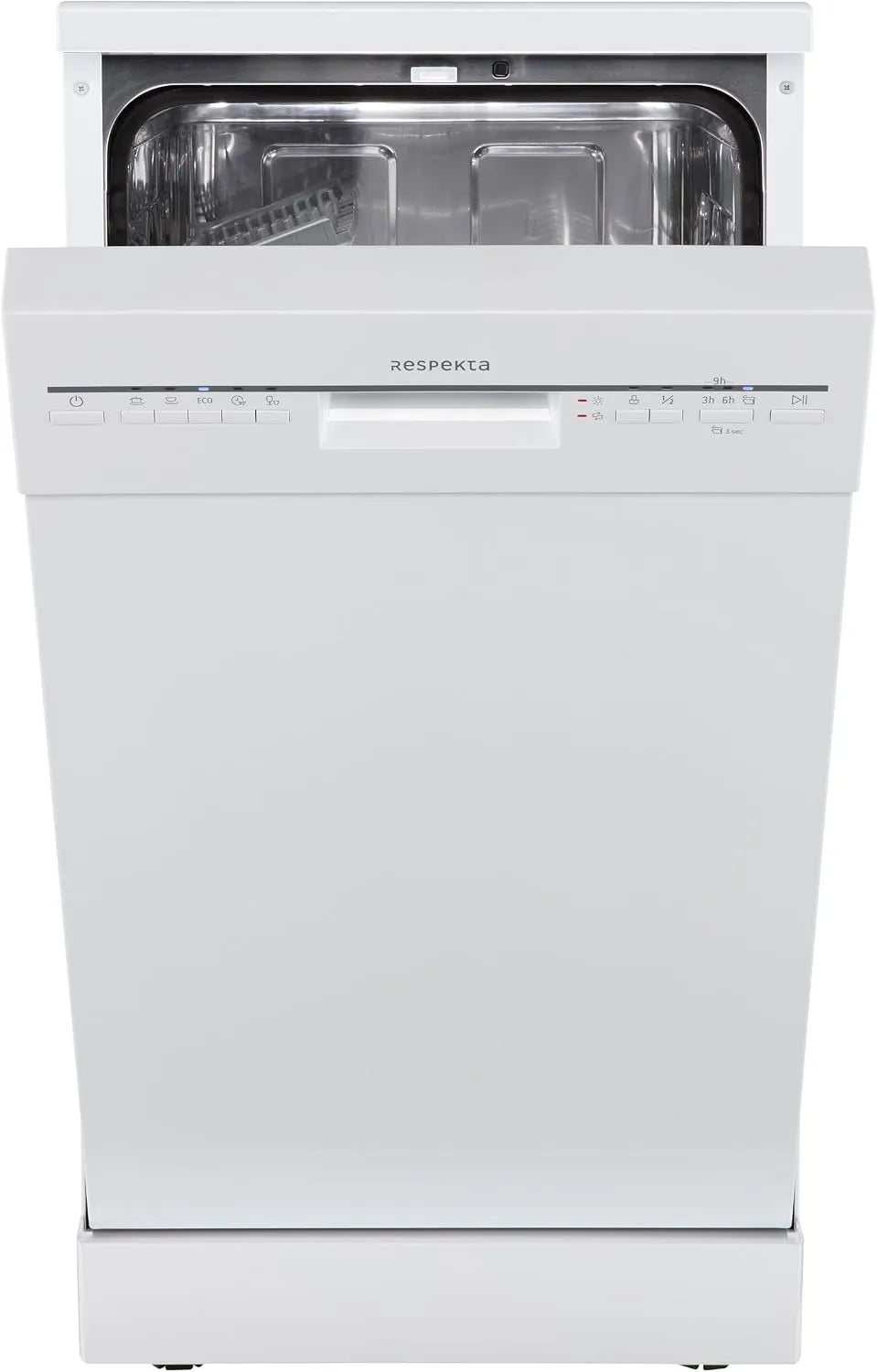 Respekta Geschirrspüler, 49 dB, 2 Sprühebenen, in freistehender Ausführung, Automatische Türöffnung, Weiß, Breite 45 cm, 5 Betriebsprogramme