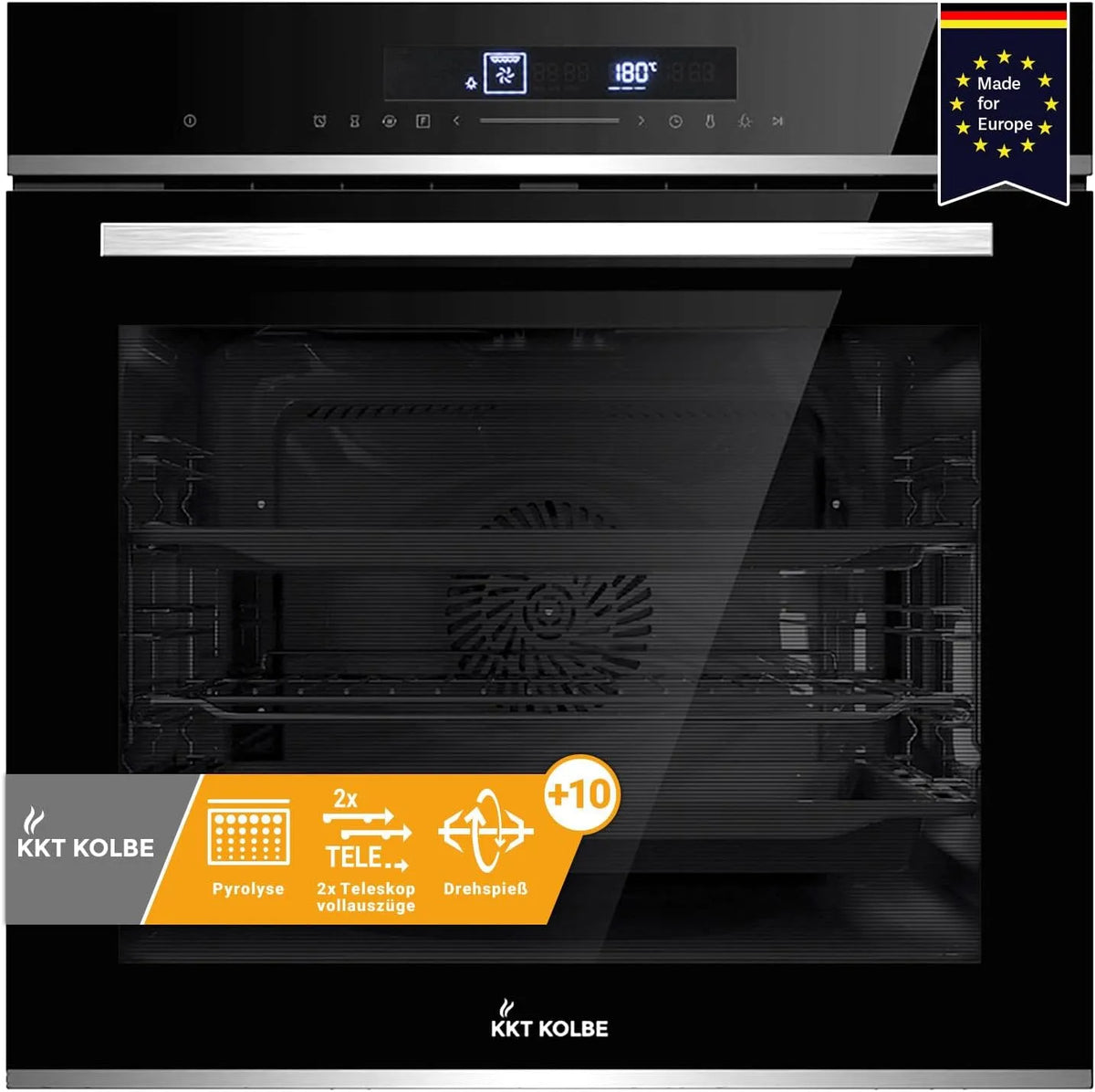 Grill EB8019EDP, Fassungsvermögen 72L, Pyrolyse, Umluft, Teleskopauszüge, Kindersicherung, KKT KOLBE Einbaubackofen 60 cm, Leistung 3,2kW, Heißluft