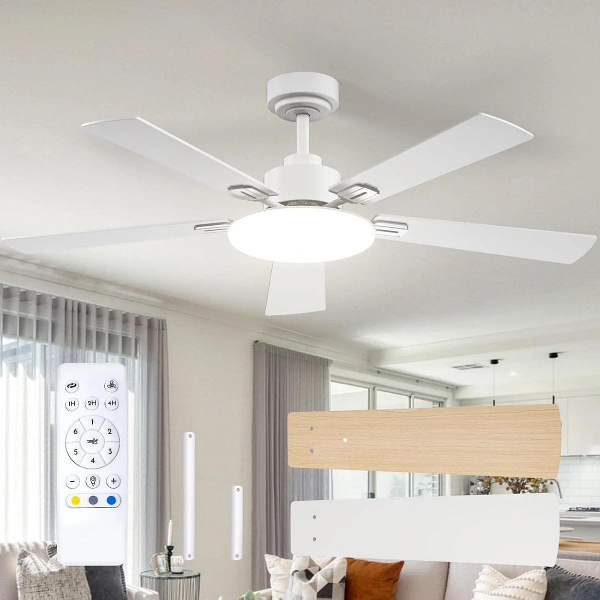 Ventilator, 6 Geschwindigkeitsstufen, Passky 132cm Deckenventilator mit Beleuchtung und Fernbedienung, 5 Flügeln, 6 Geschwindigkeitsstufen