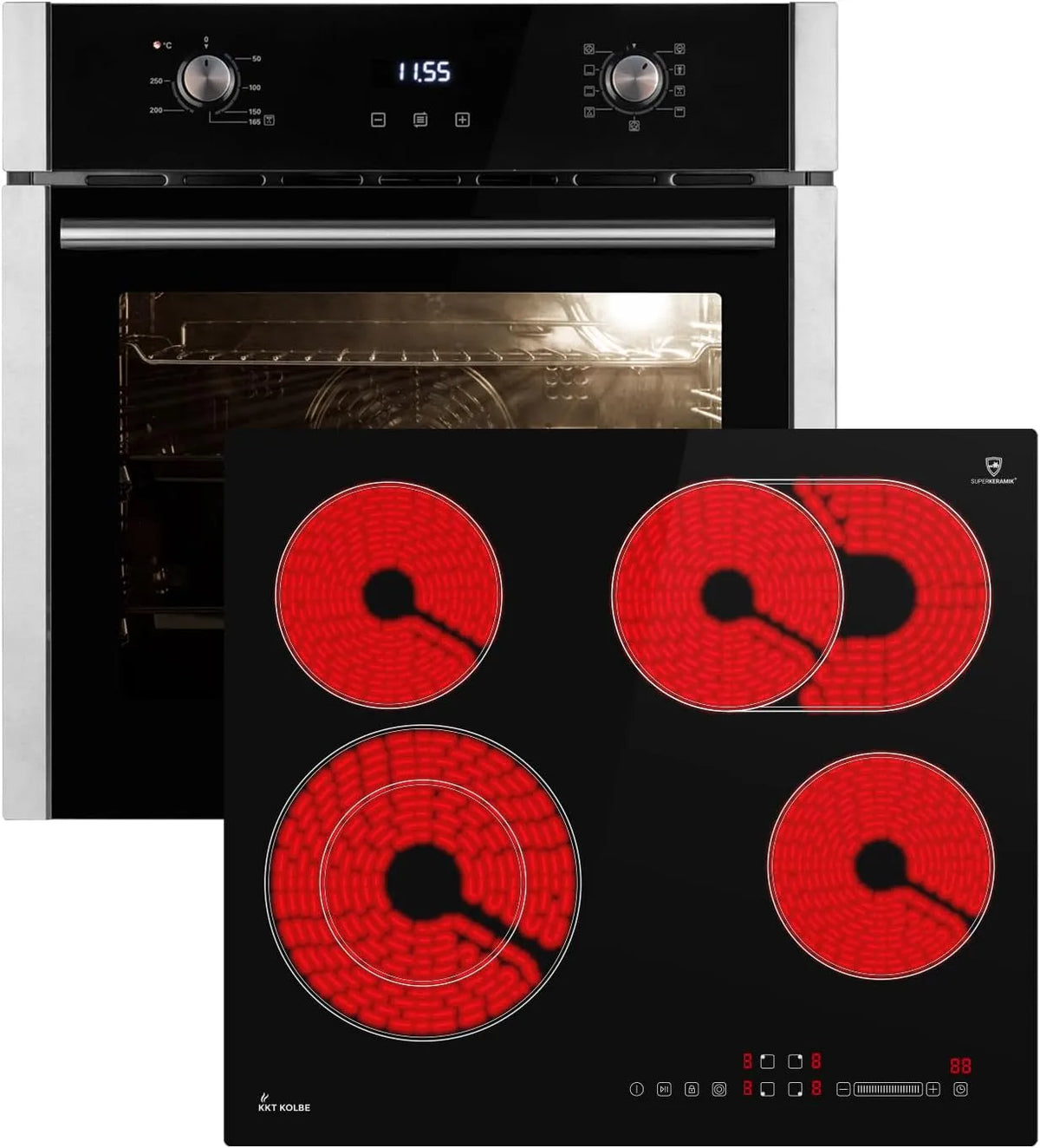 Kochfeld EB8005ED CH5901RL SET8005CH59RL, KKT KOLBE Autarkes Herdset, 60cm Einbaubackofen, Breite 59cm, Pizzafunktion Grill Umluft Heißluft
