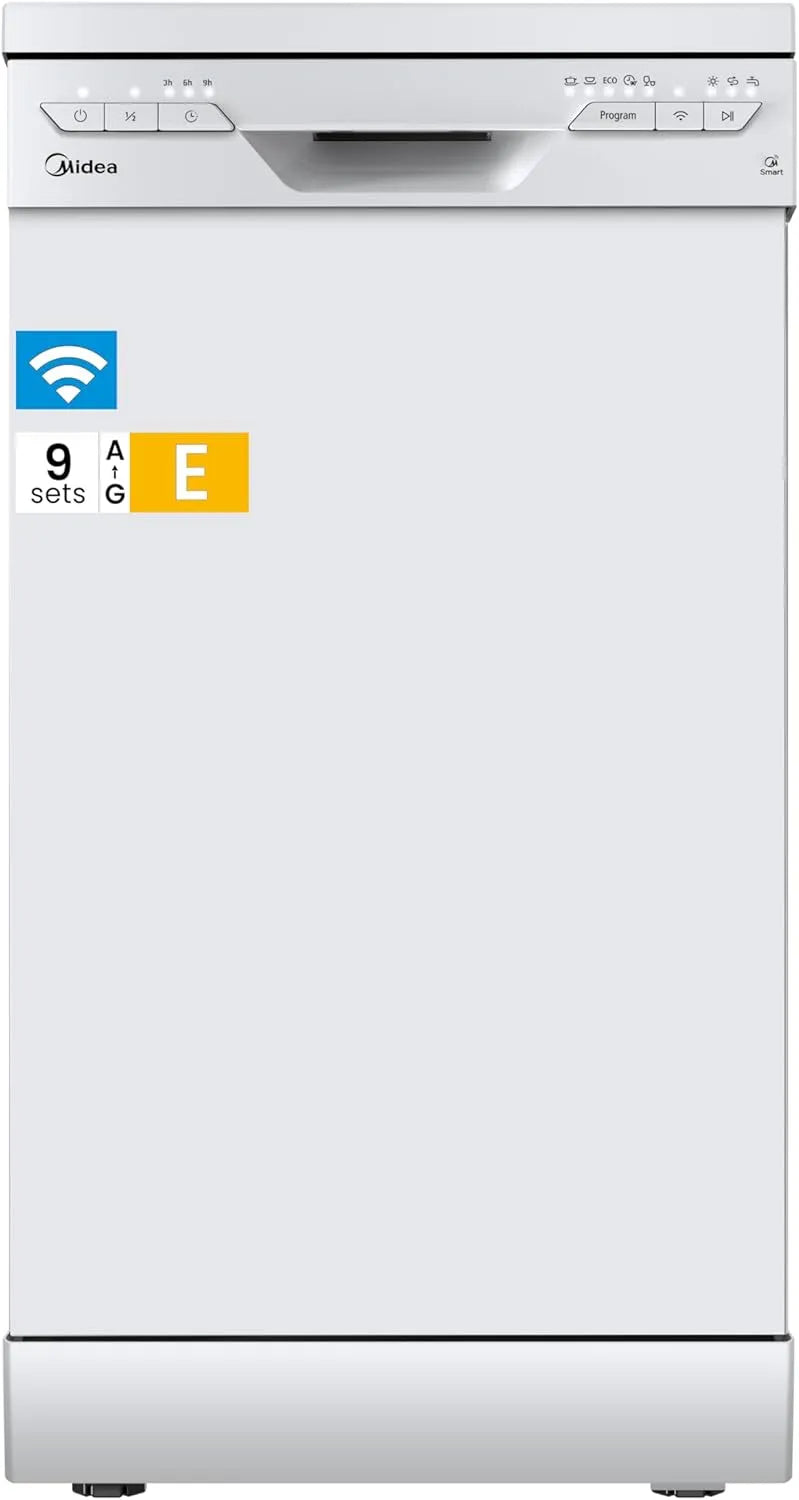 Midea Geschirrspüler 3.45NW, SF PRO 45 cm in freistehender Ausführung und Unterbaufähig, 47 dB, 9 Maßgedecke, 5 Betriebsprogramme, Weiß