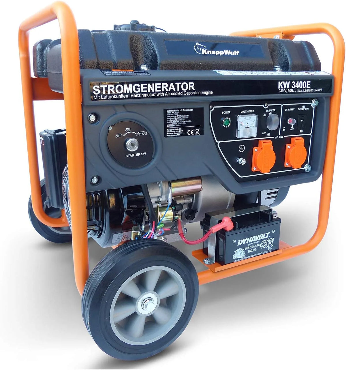 Stromgenerator KW3400E 2x230V 1x12V KnappWulf, Stromerzeuger Stromaggregat Notstromaggregat 3000W, Ölmangelsicherung AVR Industrie Kunststofftank 15L