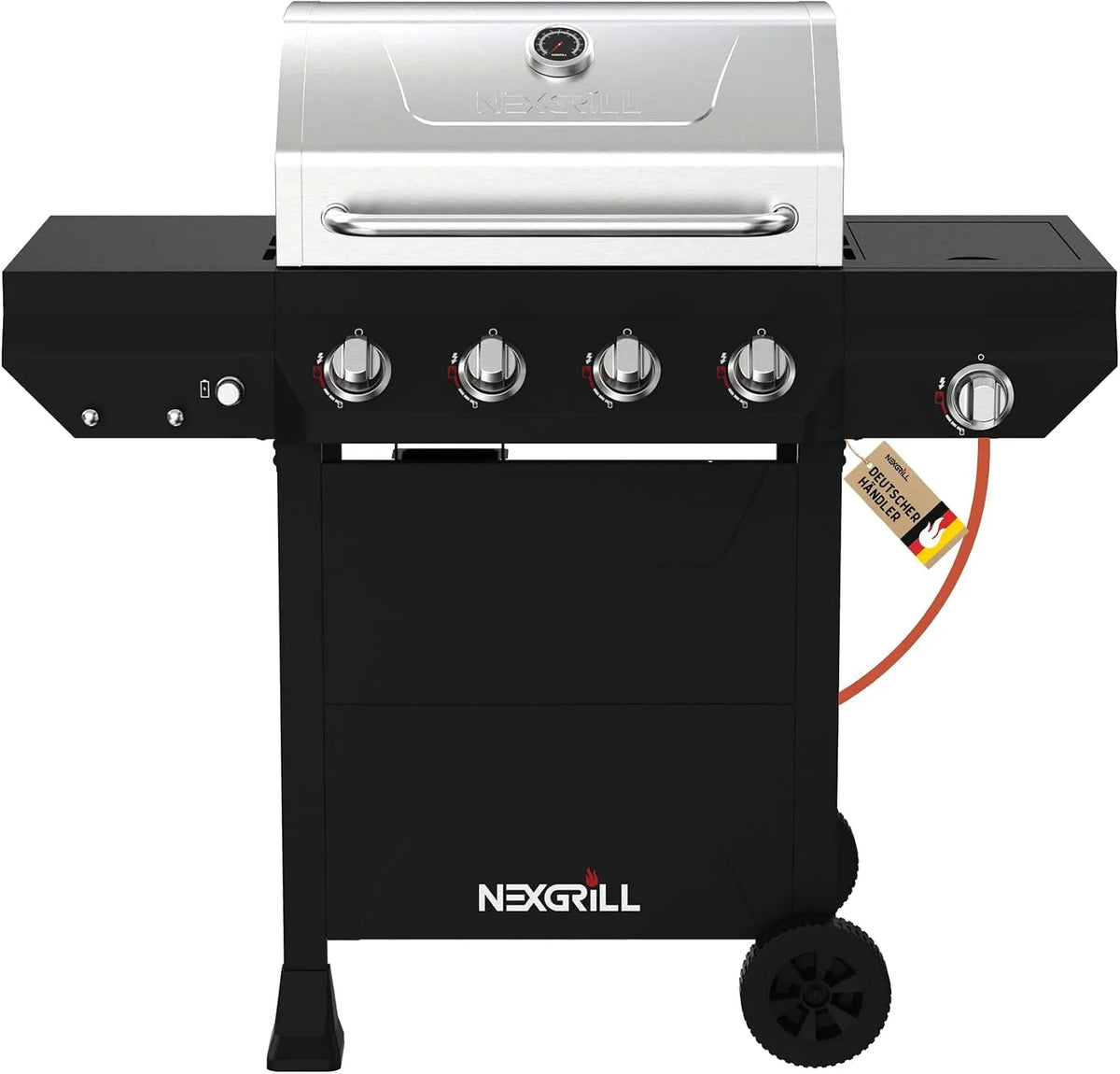 Gasgrill, Nexgrill Classic 4-Brenner mit Seitenbrenner, Edelstahl Gas grill mit porzellanbeschichteten Gusseisenrosten, Even-Heat-System, Garten