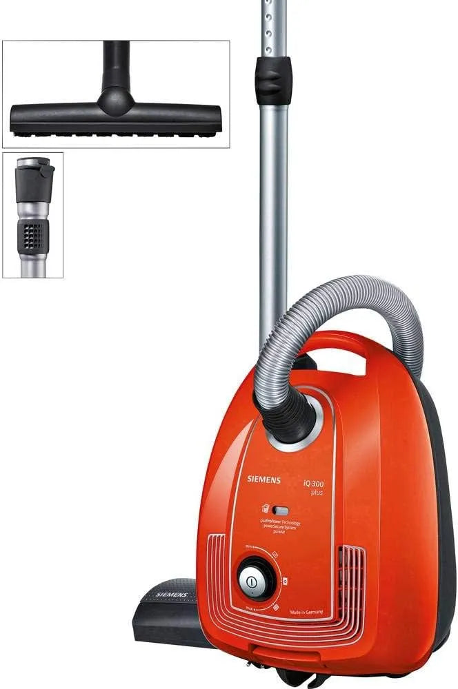 Siemens Staubsauger iQ300 VSP3AAAA, mit Beutel, Bodenstaubsauger, Teppich, langes Kabel, rot, Leistung 750 W, Hygiene-Filter, Bodendüse für Parkett
