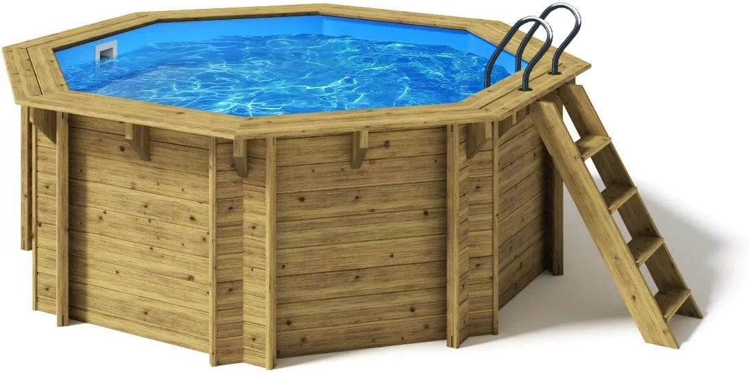 Paradies Pool, Menge: 1 Stück, Blaue Folie mit 0,8mm Stärke, 354 x 118, Ø x H, Edelstahlleiter Tiefbecken, Achteck