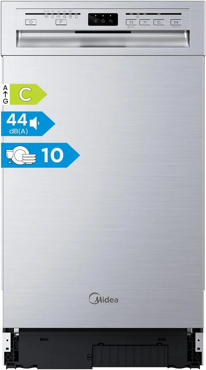 Midea Geschirrspüler MDWEU1036WSS, Spülmaschine 45 cm Teilintegrierbar, 45cm Unterbau, 44 dB, 10 MGD, 7 Betriebsprogramme, Home Connect, AutoOpen dry