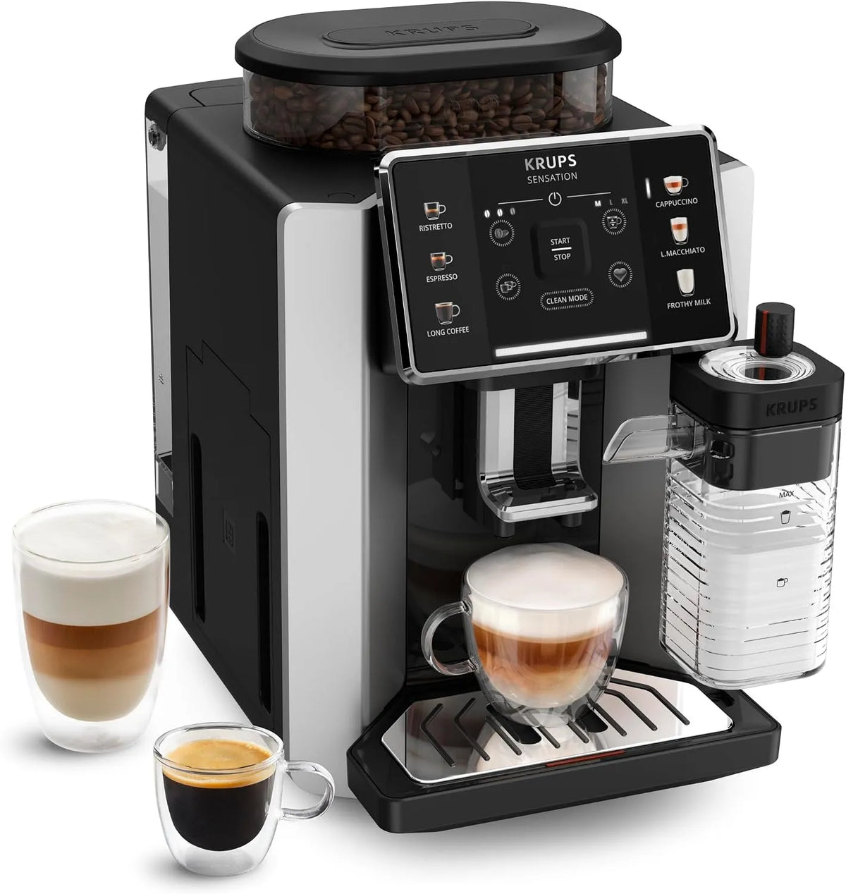 Krups Kaffeevollautomat EA912E, 6 Kaffee & Milchgetränke, Sensation Milk, r Geschmack, Milch Maestro Technologie, r Milchschaum, einfach zu bedienen