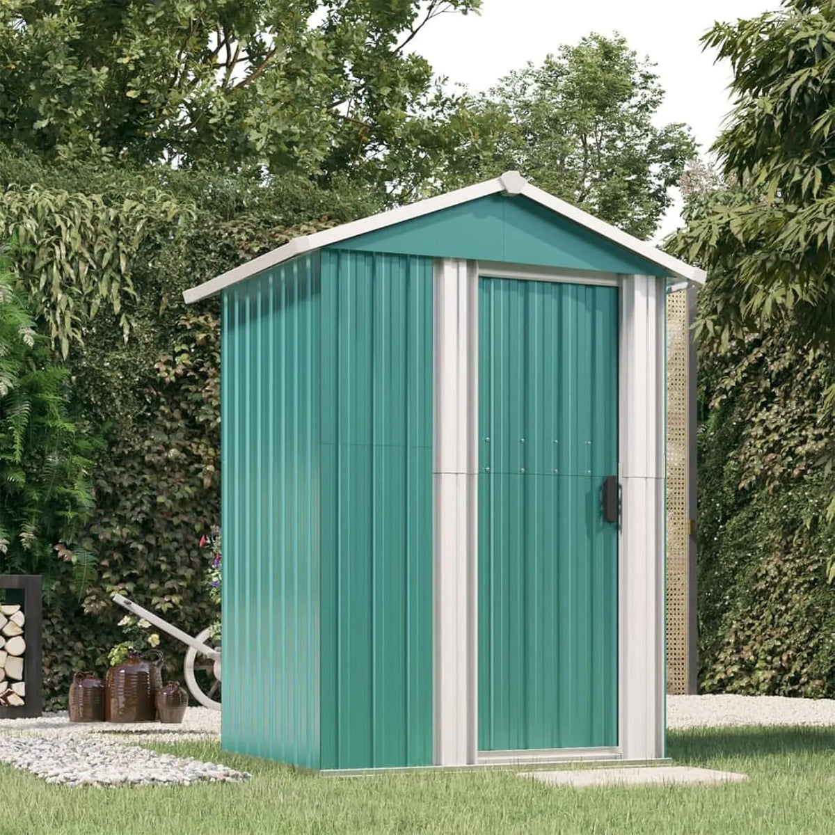 Geräteschuppen, Gartenhaus, Grün 126x97,5x177 cm Verzinkter Stahl, Fahrradunterstand, Gartenhütte, Gartenhäuser, Lagerschuppen