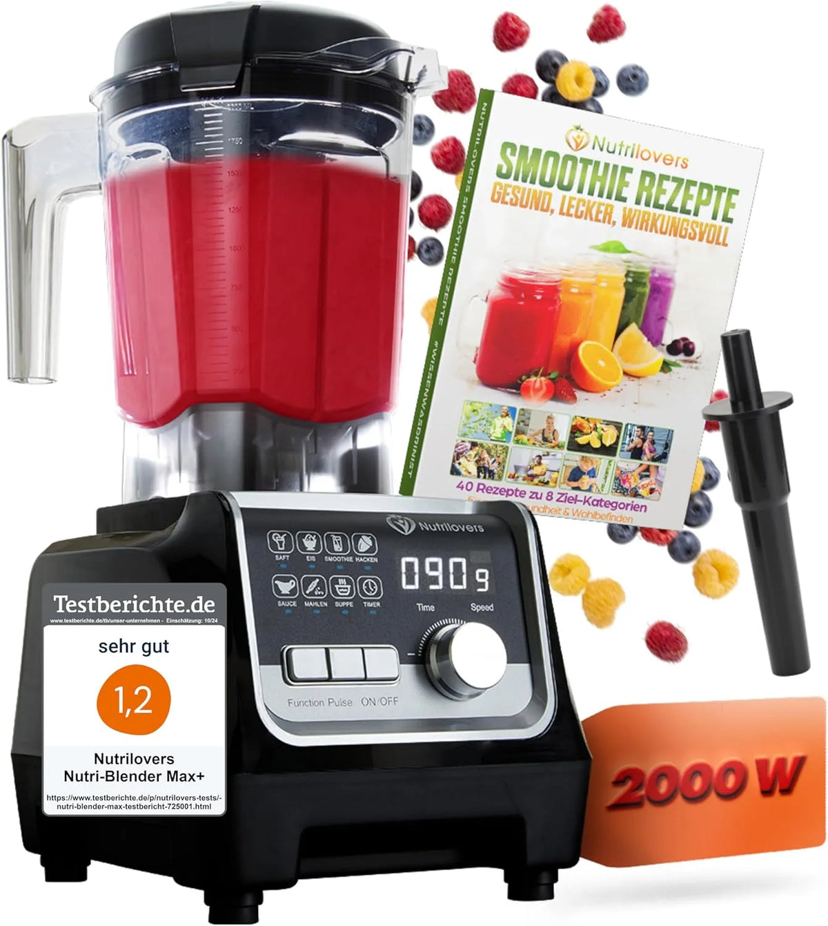 Standmixer NUTRI, MAX+ Hochleistungsmixer 2000W Smoothie Hochleistung Smoothie-Maker Profi Mixer, Fassungsvermögen 2L Tritan, 9 Stufen, BPA-FREI