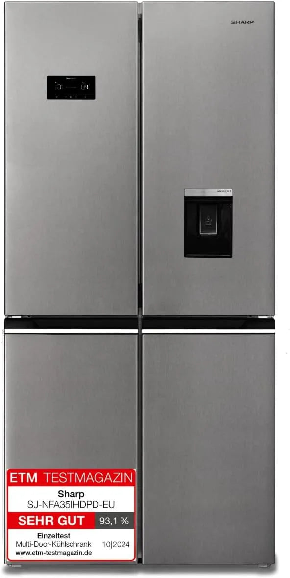 Sharp Kühl-Gefrierkombination SJ-NFA35IHDPD-EU, Inverter-Kompressor, Side by Side, EEK D, AdvancedNoFrost, Wasserspender, Twist-Ice-Maker, Ped Inox