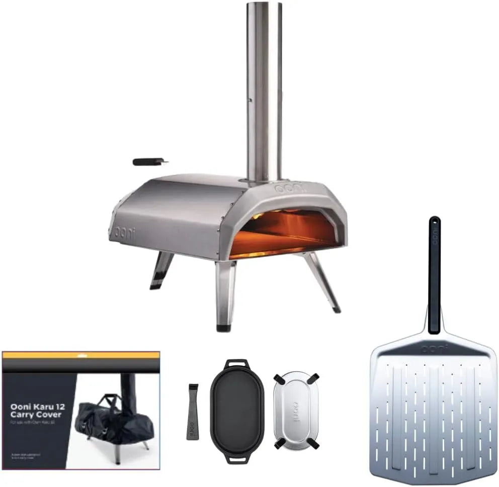 12 Pizzaofen Kombi-Set Ooni Karu, Multibrennstoff-Ofen mit 30 cm Pizzaschaufel, perforiert