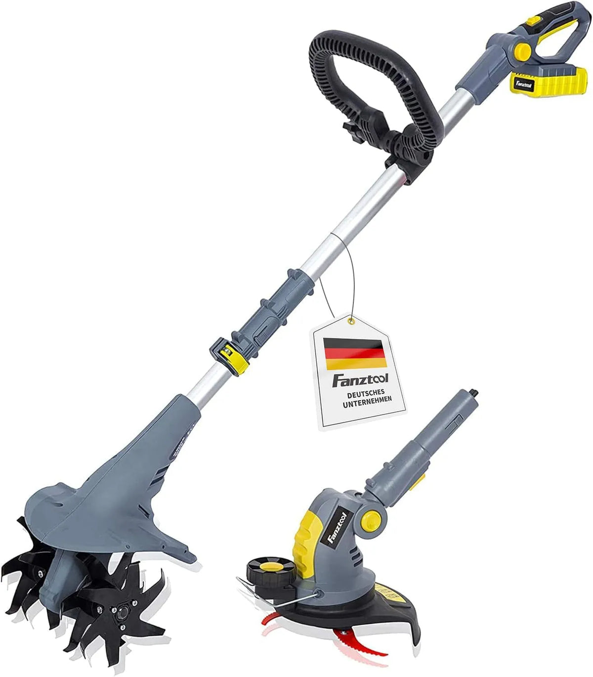 Motorhacke, FANZTOOL 2-in-1 Gartenfräse Akku 20V, & Rasentrimmer Set, Zum Lockern & Trimmen