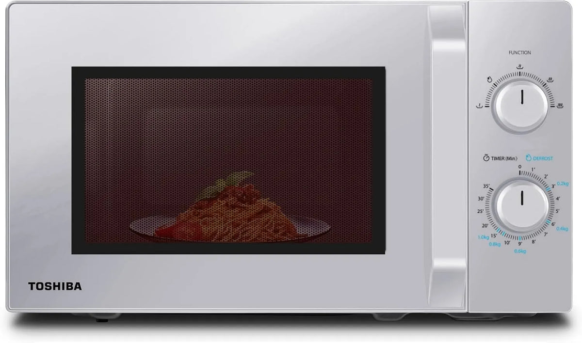 Toshiba Mikrowelle MW2-MM20PF, Leistung 800W, SL, LED-Beleuchtung im Innenraum, Solo 20L, Freistehende, Silber