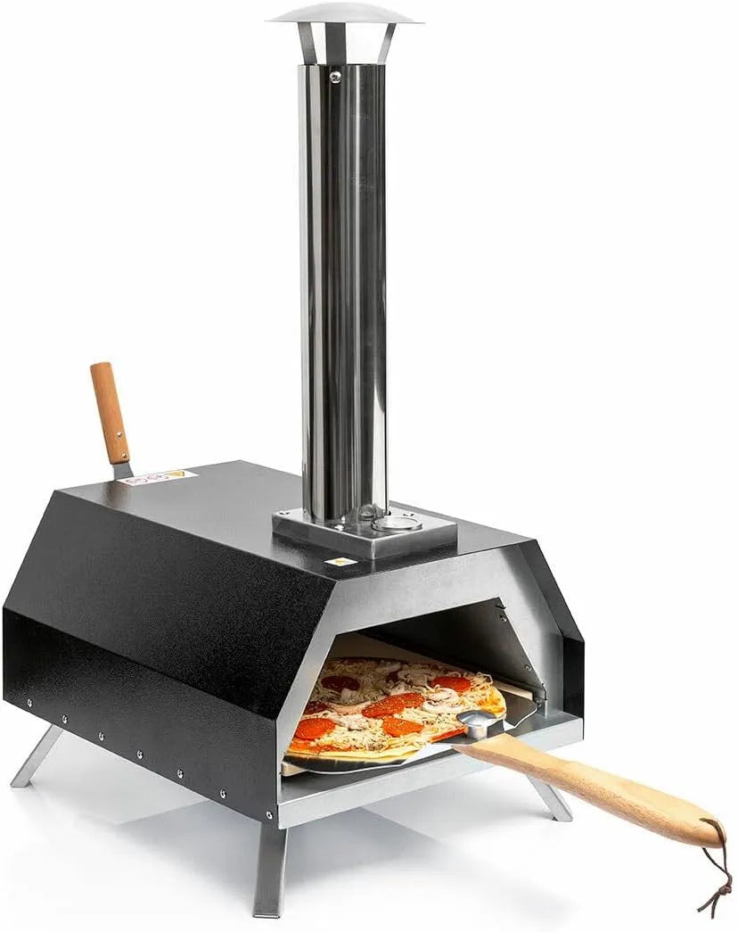 Modell mit Zubehör 500ºC InnovaGoods Pellet-Pizzaofen, mit Steinsockel Ø 0cm max. Schnelles Garen bis zu und 30x30cm Pizzaschale. Inklusive