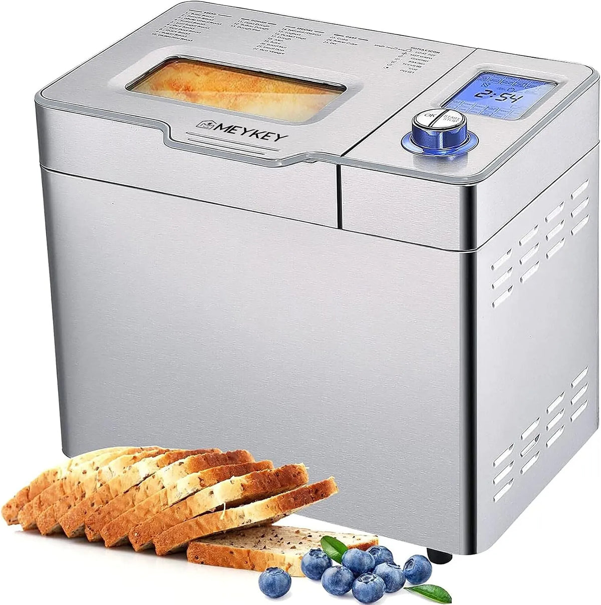 Backmeister mit Edelstahlgehäuse Brotbackmaschine mit 25 Backprogramme COOCHEER Brotbackautomat, 3 Backfarben und 3 Bräunungsgrade, Leistung 600W