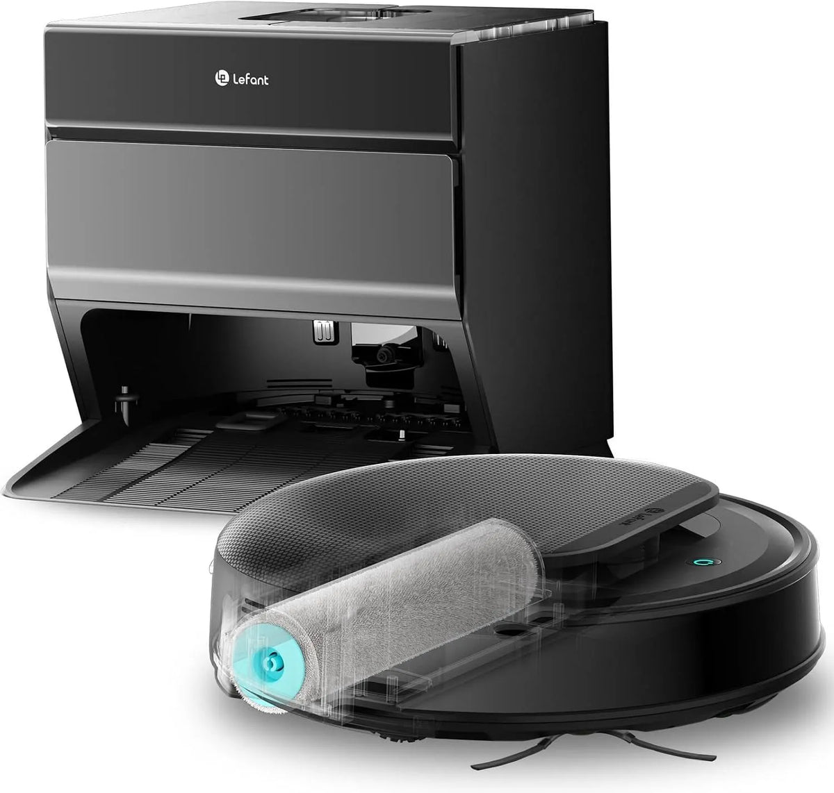 Staubsauger 18K, Saugroboter mit Selbstreinigung Wischfunktion Pa,2.4G, All-in-One Station, Teppiche und Hartböden, 5GHz Wi-Fi, für Tierhaare