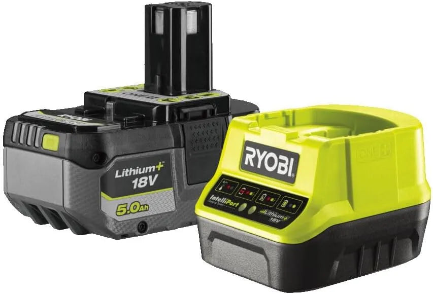 Ryobi 18 V ONE+ Starterset, Lithium+ Akkutechnologie: Akku-Ladestandsanzeige RYOBI 18 V RC18120-150, inklusive. 1 x 5,0 Ah Akku und Schnellladegerät