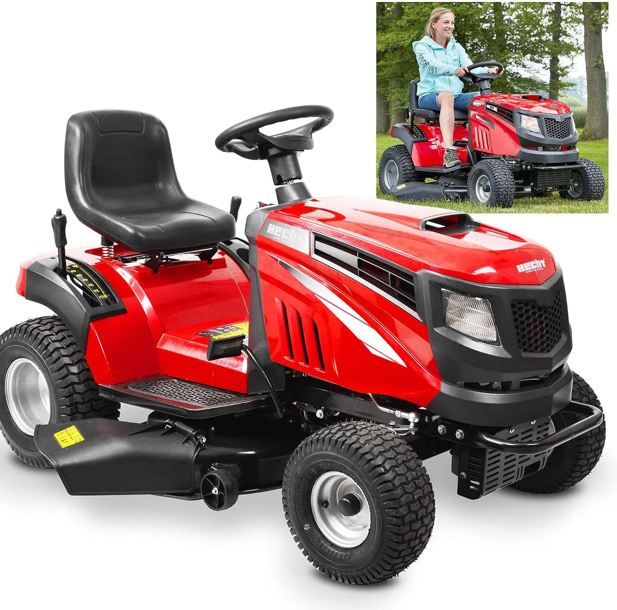 Rasenmäher 4-Takt-OHV, 98 cm Schnittbreite, HECHT Rasentraktor 12 PS- Mit Seitenauswurf, Leistung 8,8 kW– Aufsitzrasenmäher für große Rasen Flächen