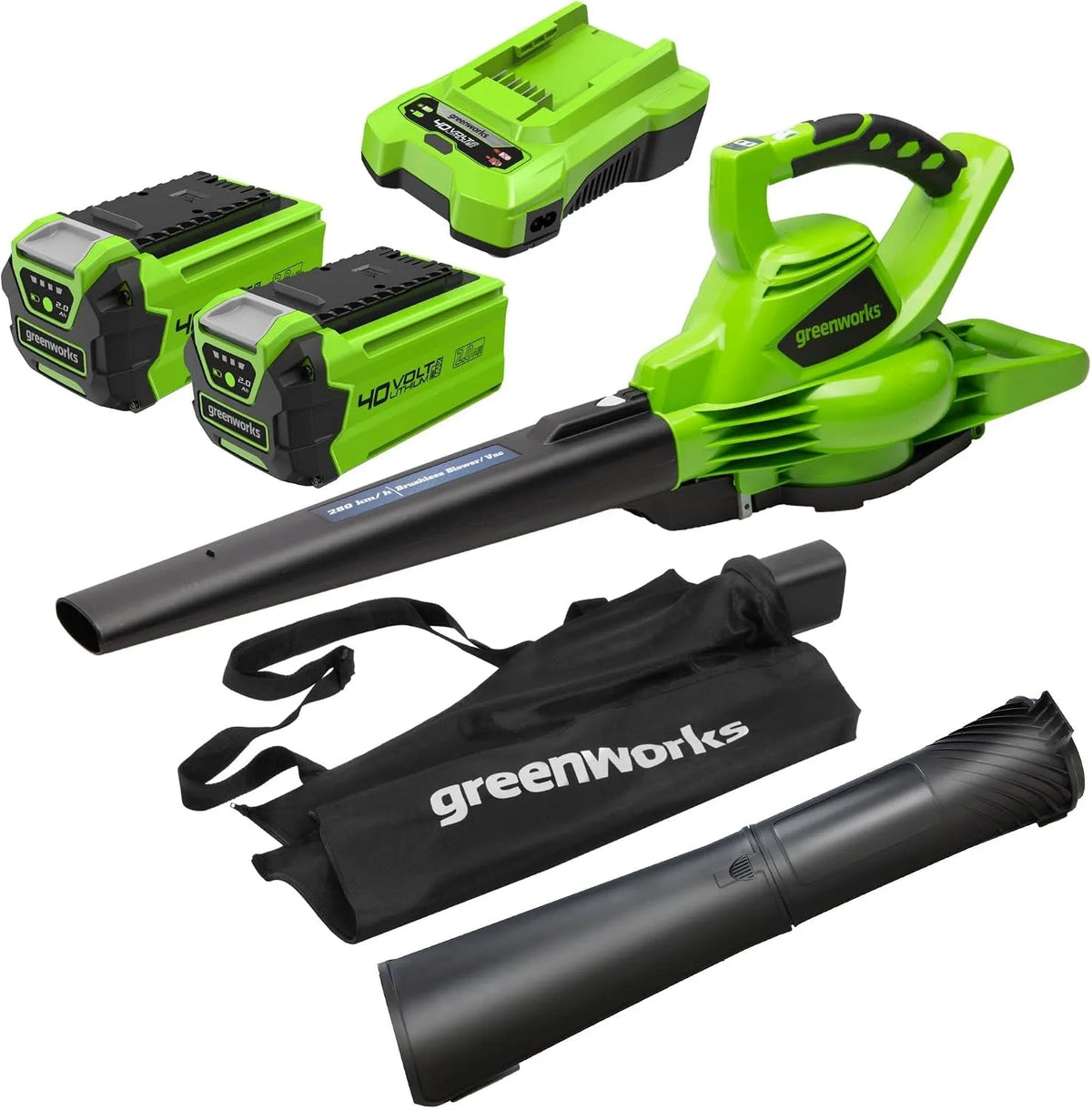 Greenworks Laubsauger, Laubbläser mit bürstenlosem Motor, Spannung 40V Akku, 14.17m³/min, 370 km/h, 3 Jahre Produkt