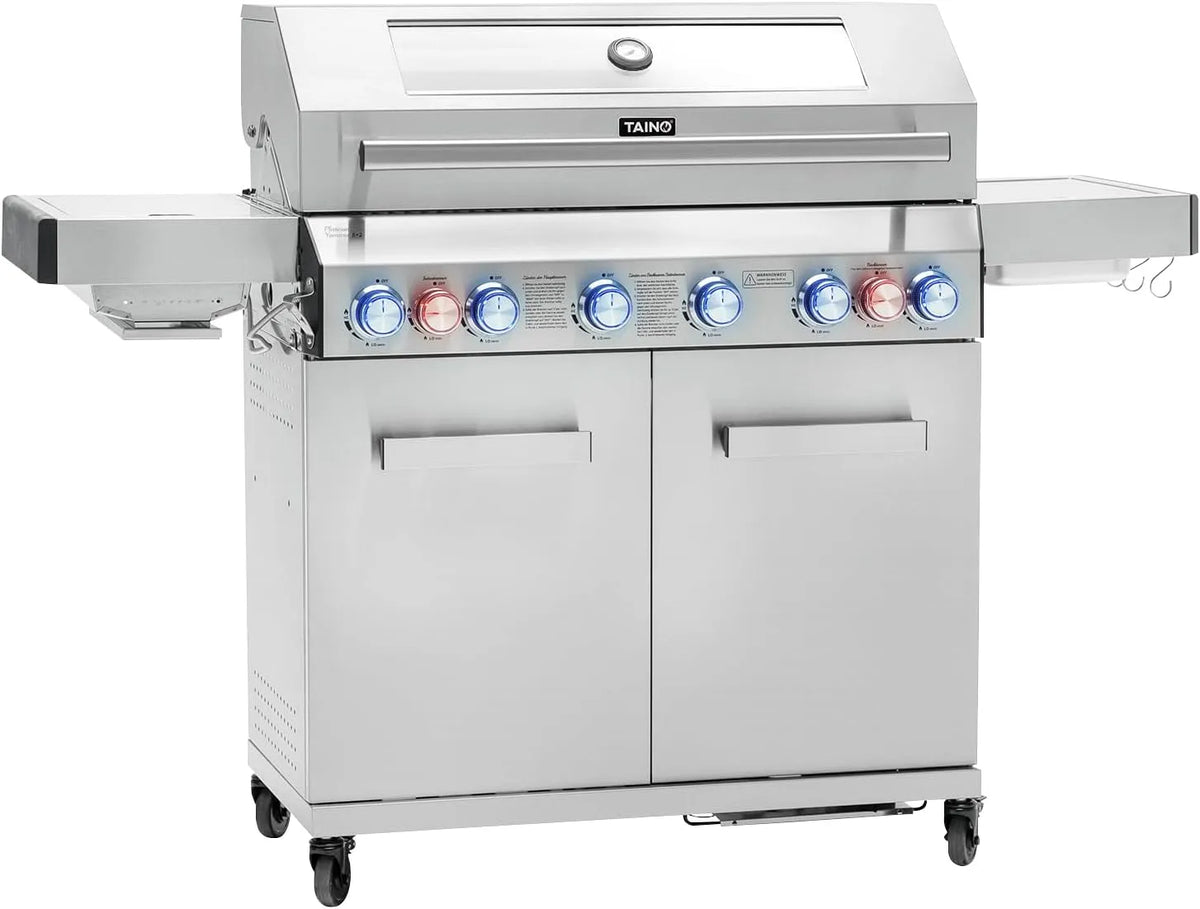 Gasgrill, TAINO PLATINUM YAMARA 6+2 Edelstahl 6 Brenner Keramik Sear-Burner Keramik Backburner Piezo-Zündung Grillrost Gusseisen