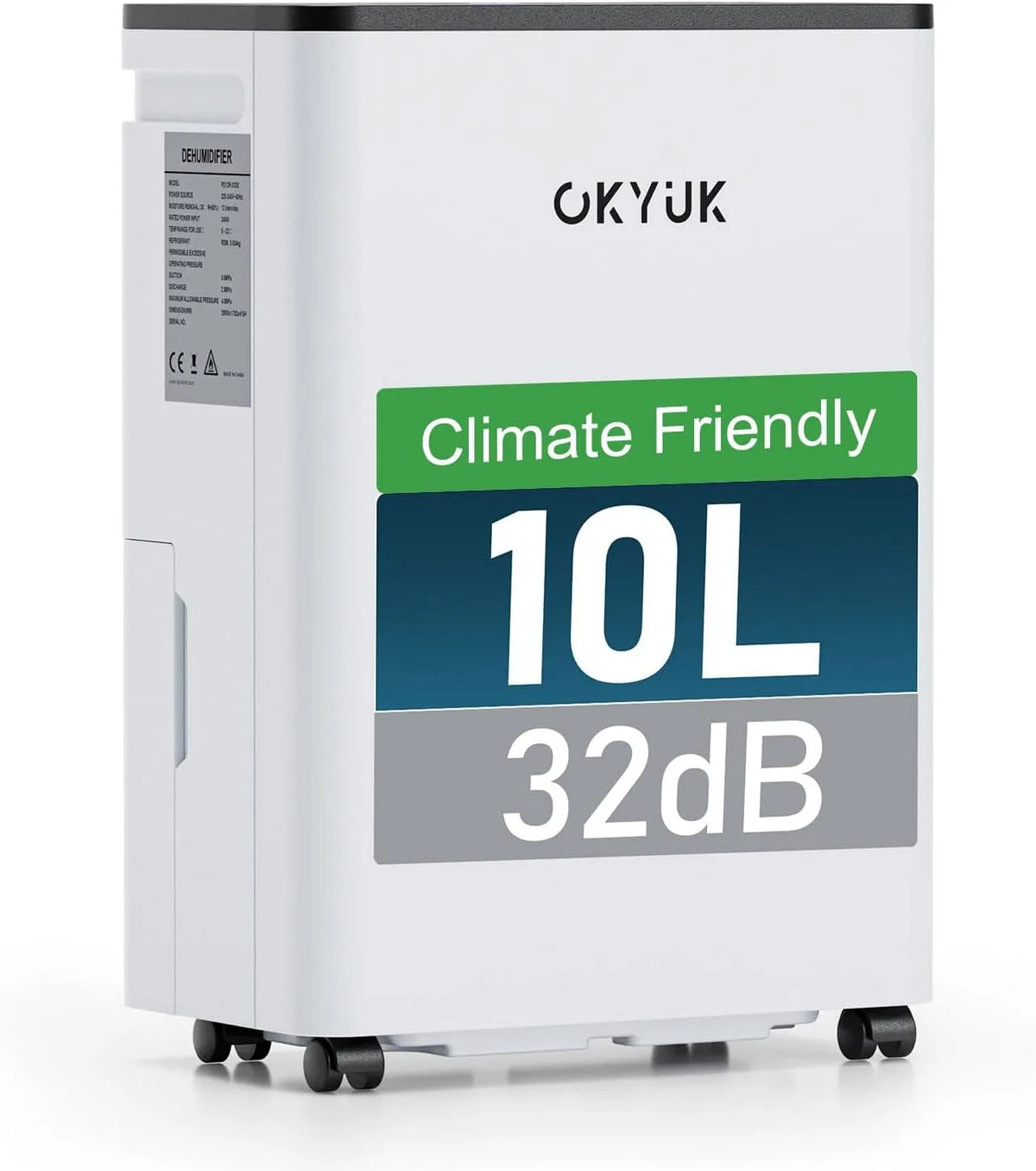 Luftentfeuchter OKYUK, Keller,1 J. Umtausch, Elektrisch 10L mit Digitaler Luftfeuchtigkeitsanzeige, 32dB Leiser 25m², Fassungsvermögen 10L Weiß, 10 J.