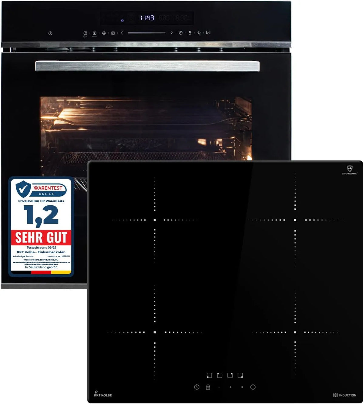 Induktionskochfeld EB8017ED IH85900RL SET8017IH859RL, 60cm Einbaubackofen, Breite 59cm, KKT KOLBE, Autarkes Herdset, Katalyse, Pizzafunktion, Grill