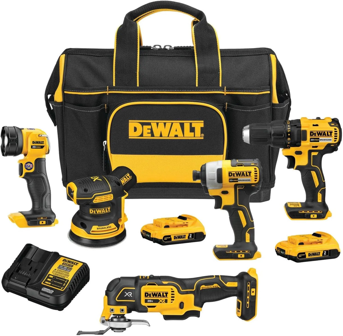 DeWalt 20V MAX Cordless 5 Tool Combo Kit w DCKSS521D2, Contractor Bag, Modell, Spannung