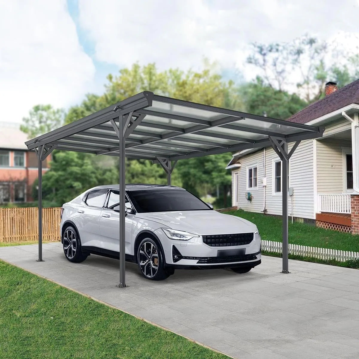 Carport Aluminium, München Überdachung 5 x 3 m Farbe Grau anthrazit KFZ PKW Auto Boot Hänger Fahrrad, mit Aluminiumrahmen, Flachdach