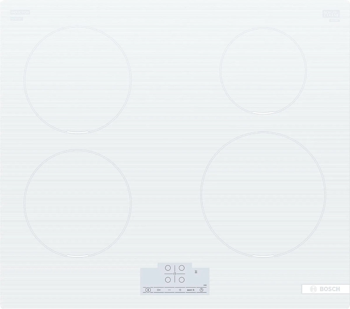 Bosch Induktionskochfeld PUE612BB1E, 60 cm., Touch-Bedienung, Kindersteuerung, weiß, Serie 6, kabellos, ultraschnelles Aufheizen