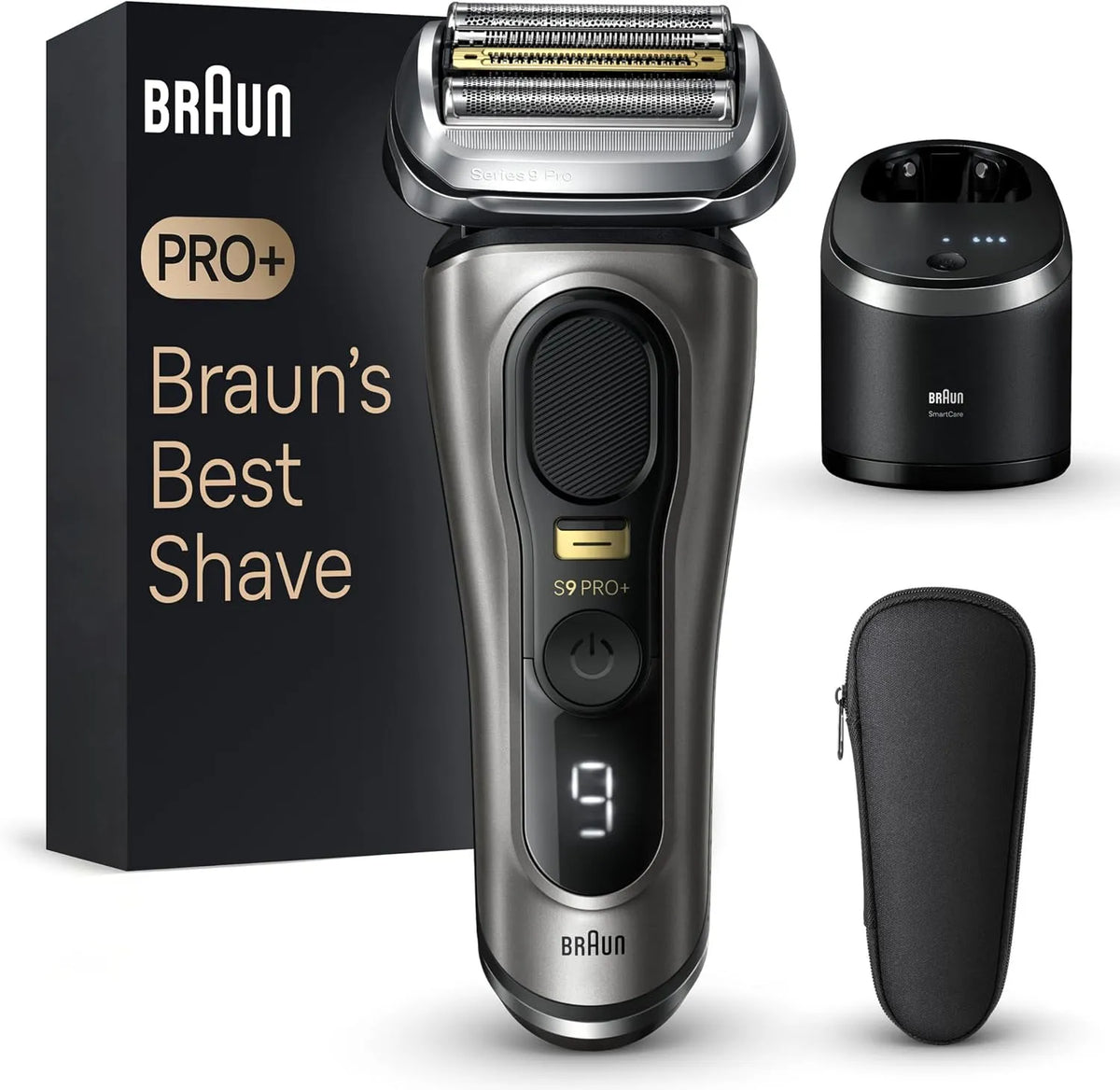 Braun Series 9 Pro+ Rasierer Herren Elektrisch, Elektrorasierer mit 5 Pro Rasierelementen, 60 Min Laufzeit, 9565cc, Made in Germany, Edelmetall