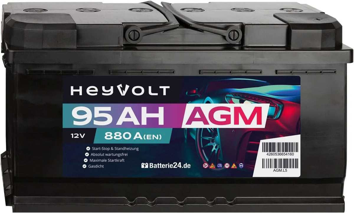 Modell 880A 880A 880A/EN HeyVolt AGM, Autobatterie 12V 95Ah 880A, EN Starterbatterie, Start-Stop & Standheizung geeignet, absolut wartungsfrei