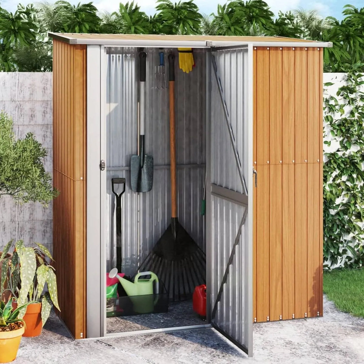 Geräteschuppen Braun, 180,5x97x209,5 cm Verzinkter Stahl Klein Outdoor Storage Shed