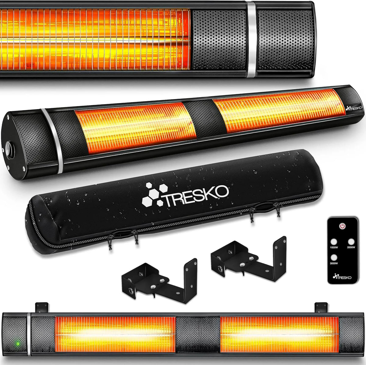 Heizstrahler Leistung 3000W inklusive Fernbedienung TRESKO Infrarot, Terrassenstrahler Innen & Außen