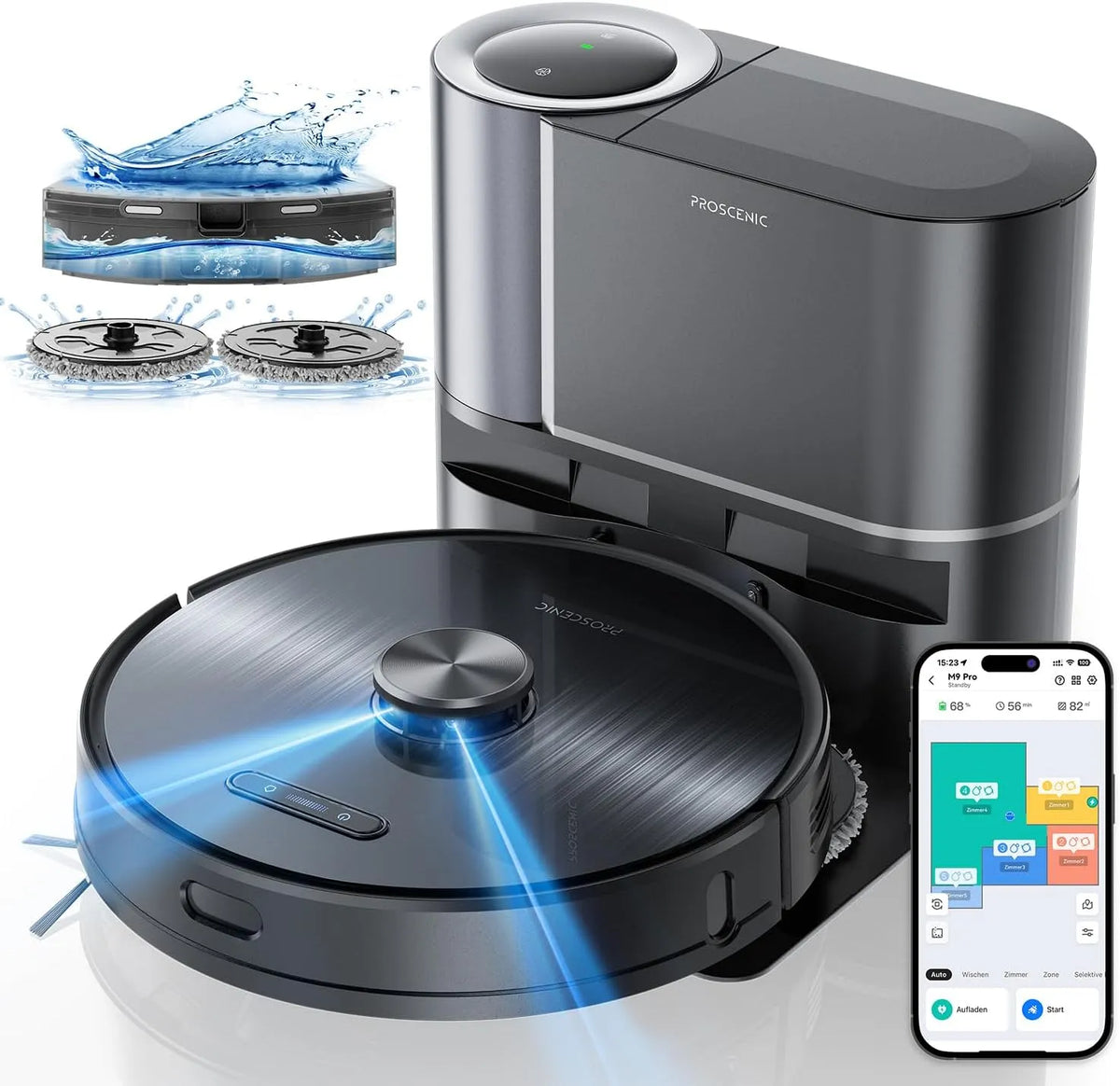 Saugroboter, mit Absaugstation 4500Pa Staubsauger Roboter, Proscenic M9 Pro, 3D Mapping, WiFi