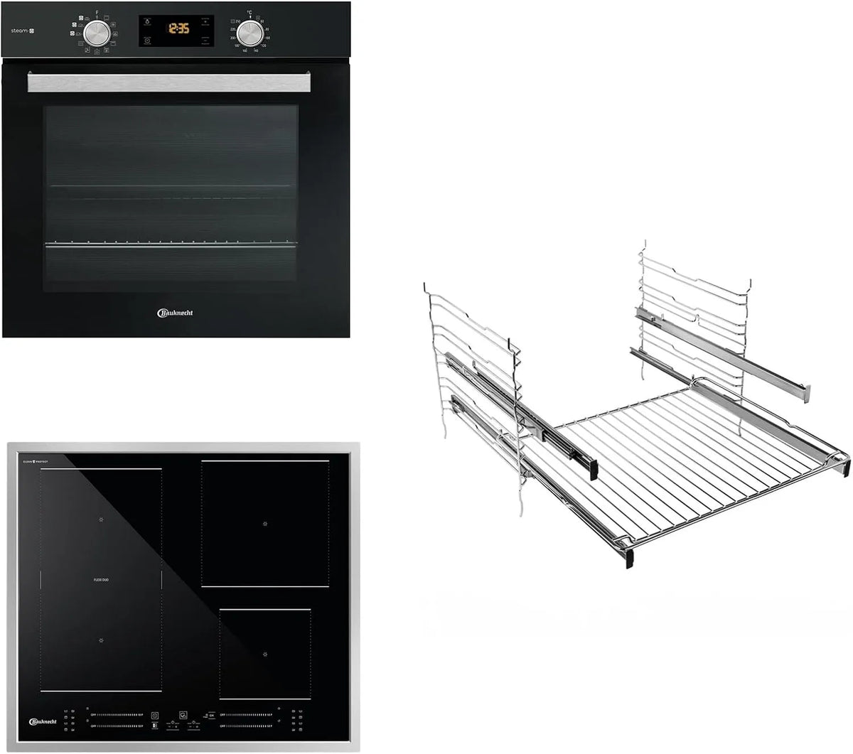Bauknecht Backofen, 1 FlexiDuo, Einbau -Kochfeld Kombination, Pyrolyse, Gentle Steam, Clean Protect, Breite 60 cm, BAKO BLACK STEAM PROTECT, EEK A+