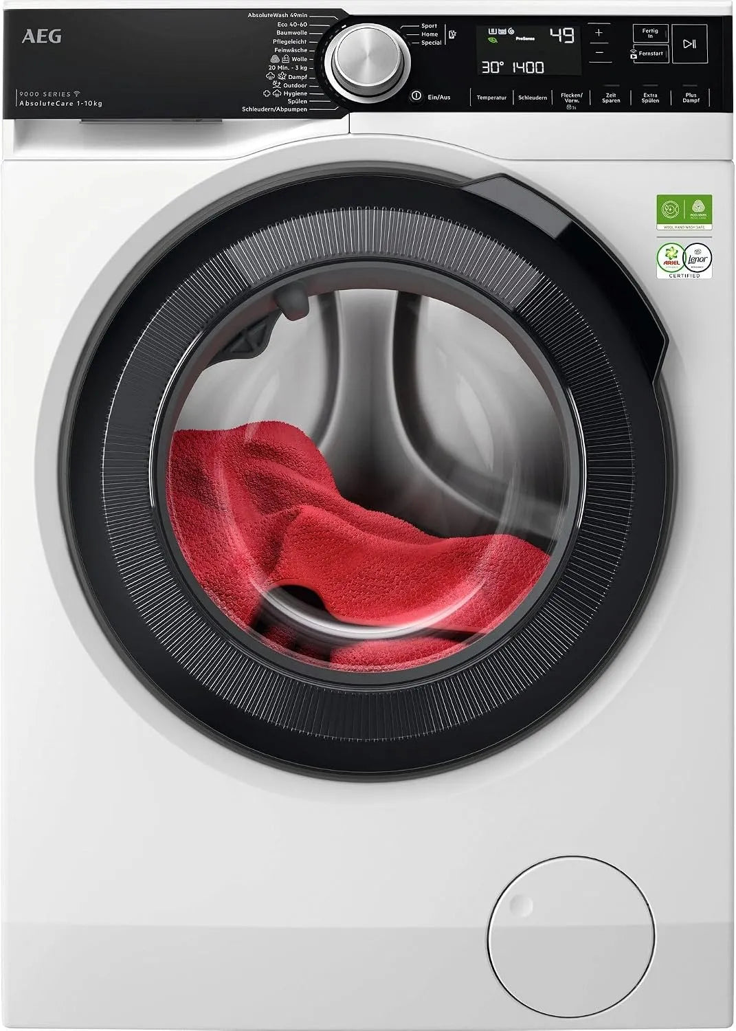 AEG Waschmaschine 9000 1400U/min LR9WW80400, WiFi 10kg, Serie AbsoluteCare-SoftWater, Dampf-Programm–Weniger Bügeln & Mehr Frische, Mengenautomatik