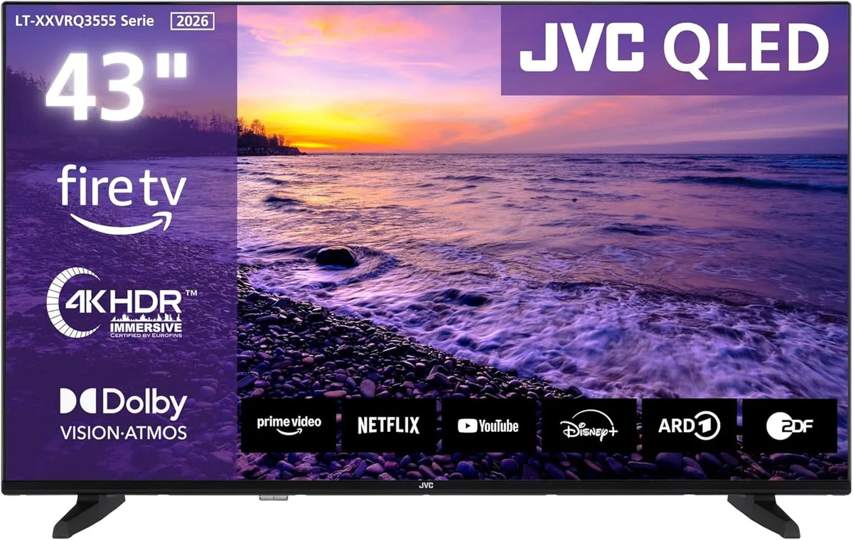 LT-43VRQ3555 JVC Fernseher, 43 Zoll Fire TV 4K QLED Smart TV mit Dolby Vision HDR, UHD Fernseher, 2026, Dolby Atmos