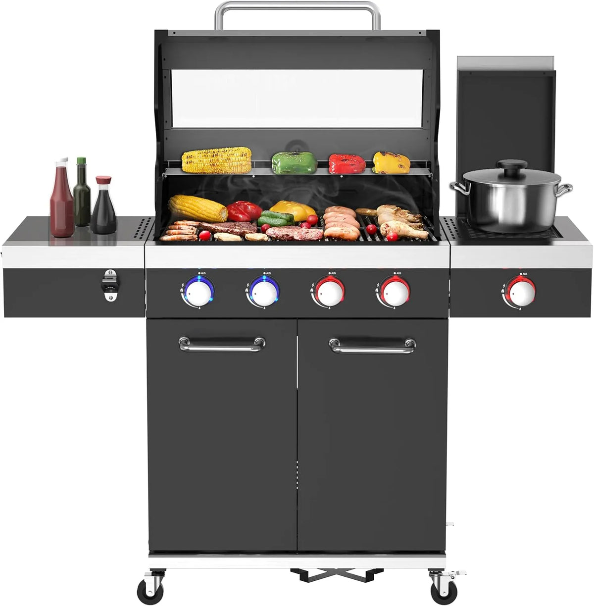 Gasgrill AY 505 El Fuego, inklusive. 2 Hochleistungsbrenner, Infrarotbrenner, mit Sichtfenster, mit Abdeckhaube, 4 + 1 Brenner, 'KINGSTON'