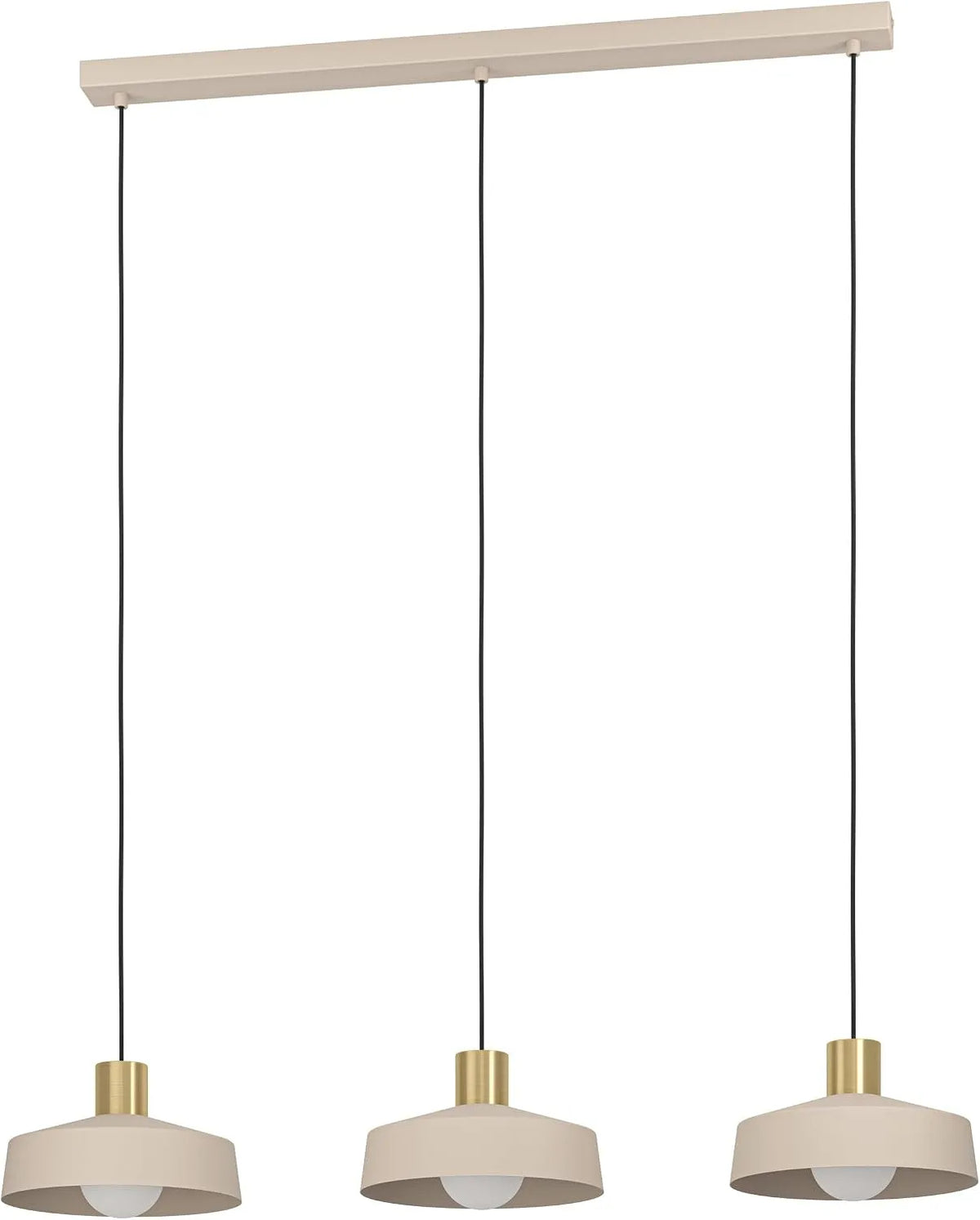 Modell Valdiola E27 EGLO Hängelampe, Pendelleuchte Esstisch 3-flammig, Esszimmerlampe aus Metall in Sandfarben und Messing-Gebürstet