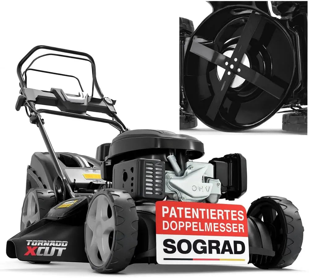 Rasenmäher 5IN1, 51 cm Schnittbreite, 6,5 PS, Fassungsvermögen 60L Fangkorb, Radantrieb, 196 cm³ Hubraum, 4 Takt Motor, Benzin