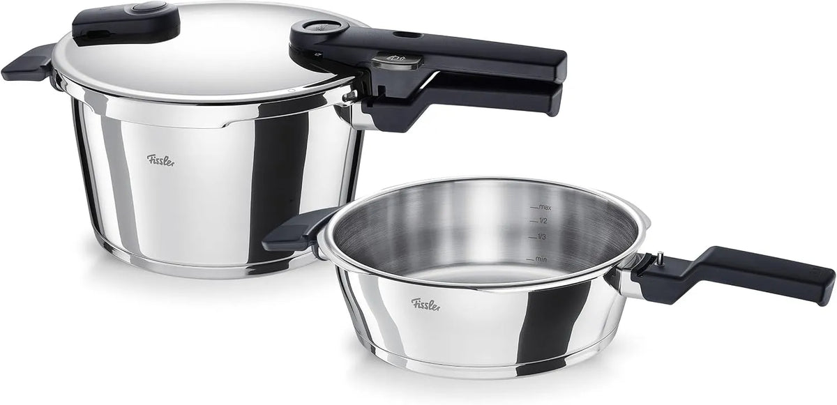 Fissler Vitaquick, 3-teilig, 1 Schnellkochtopf 4,5 L + 1 Schnell-Bratpfanne 2,5 L, Ø 22 cm, Induktion, Schnellkochtopf-Set