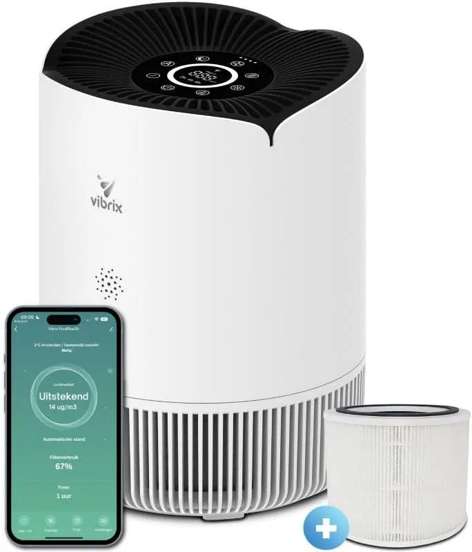 Luftreiniger PureFlow30 H13 Vibrix, mit True HEPA-Filter, 5-Stufige Filtration inklusive Aktivkohlefilter, App-Steuerung Ionisator