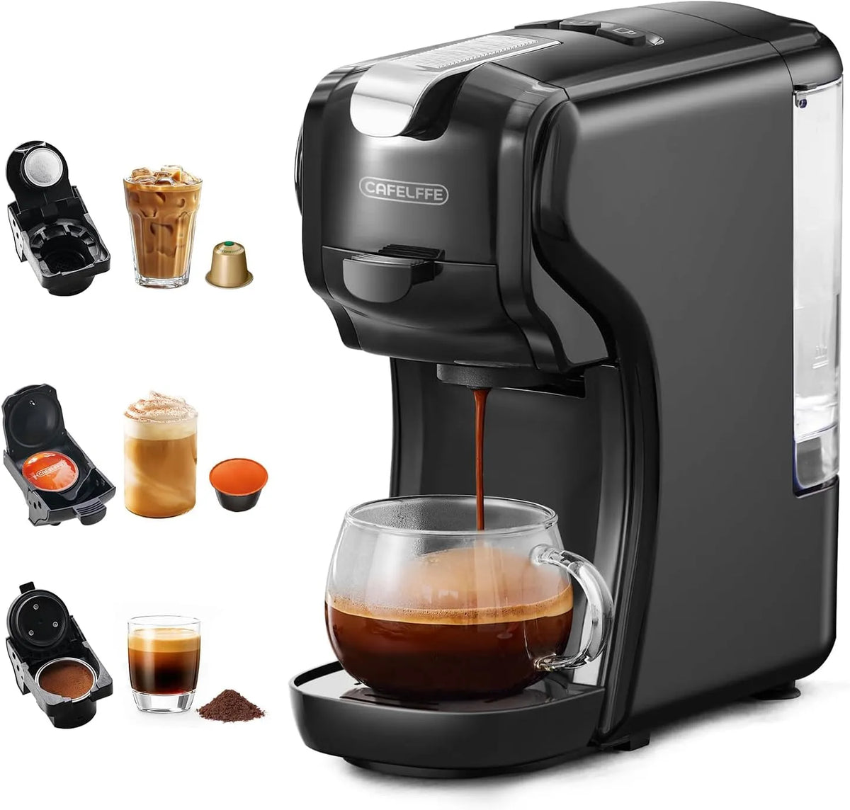 Kaffeemaschine MK-611 3-in-1-Kapsel-Kaffeemaschine, verstellbare Tassenhöhe, Kaltgebrühung, Nes Original, Ground kompatibel, Heiß, DG