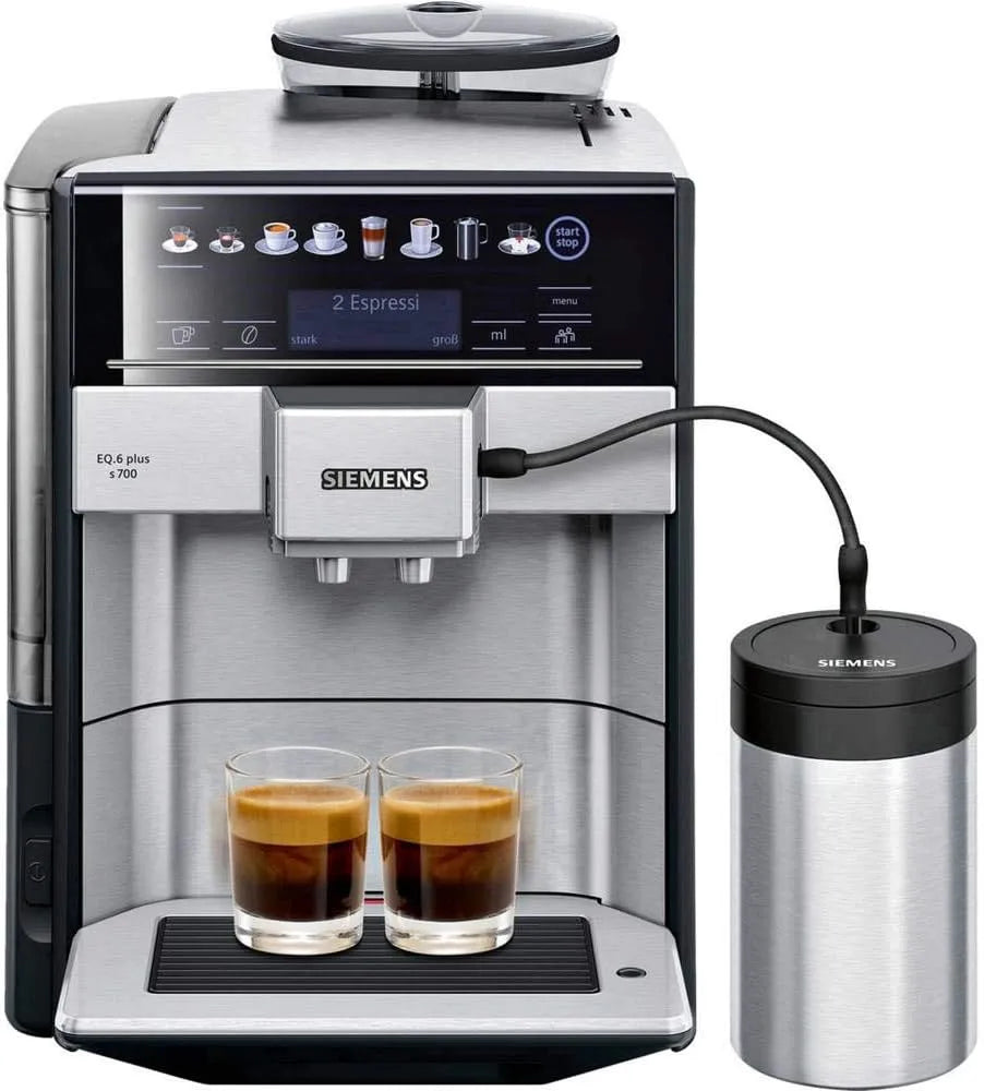 Siemens Kaffeevollautomat EQ6 s700 TE657M03DE, plus, Milch-Aufschäumdüse, Doppeltassenfunktion, automatische Dampfreinigung, Leistung 1500 W, Antikalk